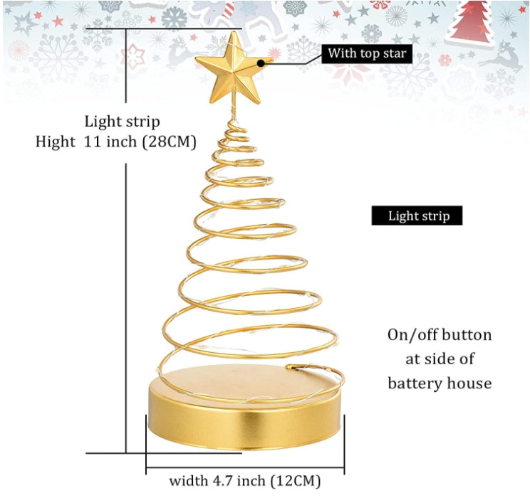 Metal Spiral Christmas Tree -  Gold Star Tree Artificial Decorative Light Tree - Mini Metal Christmas Tree - with LED Lights for Home Wedding Party Bedroom Decorations Festival Tabletop