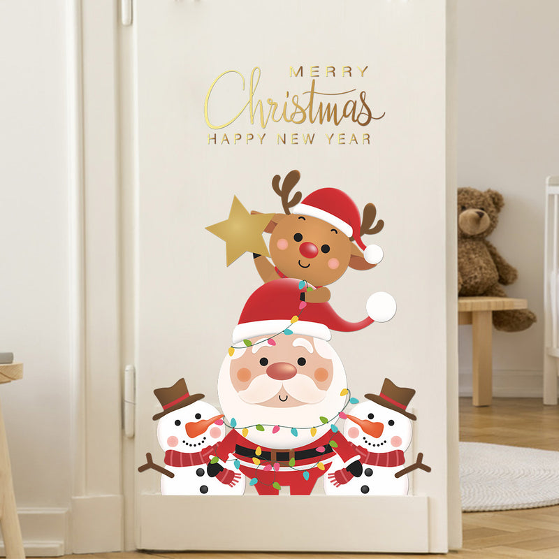 Christmas Stickers -  Merry Christmas Wall Decals Stickers Removable, Santa Claus and Deer and Snowman Vinyl DIY Wall Art Decal, Christmas Window Clings Decals Sticker for Wall Kid Living Room Bedroom Decorations