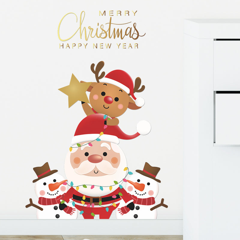 Christmas Stickers -  Merry Christmas Wall Decals Stickers Removable, Santa Claus and Deer and Snowman Vinyl DIY Wall Art Decal, Christmas Window Clings Decals Sticker for Wall Kid Living Room Bedroom Decorations