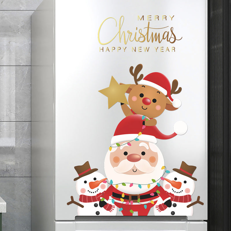 Christmas Stickers -  Merry Christmas Wall Decals Stickers Removable, Santa Claus and Deer and Snowman Vinyl DIY Wall Art Decal, Christmas Window Clings Decals Sticker for Wall Kid Living Room Bedroom Decorations