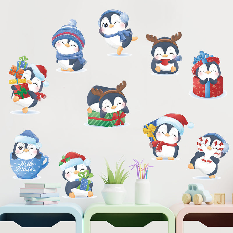 Christmas Stickers -  Merry Christmas Wall Decals Stickers Removable, Small Penguins Vinyl DIY Wall Art Decal, Christmas Window Clings Decals Sticker for Wall Kid Living Room Bedroom Decorations