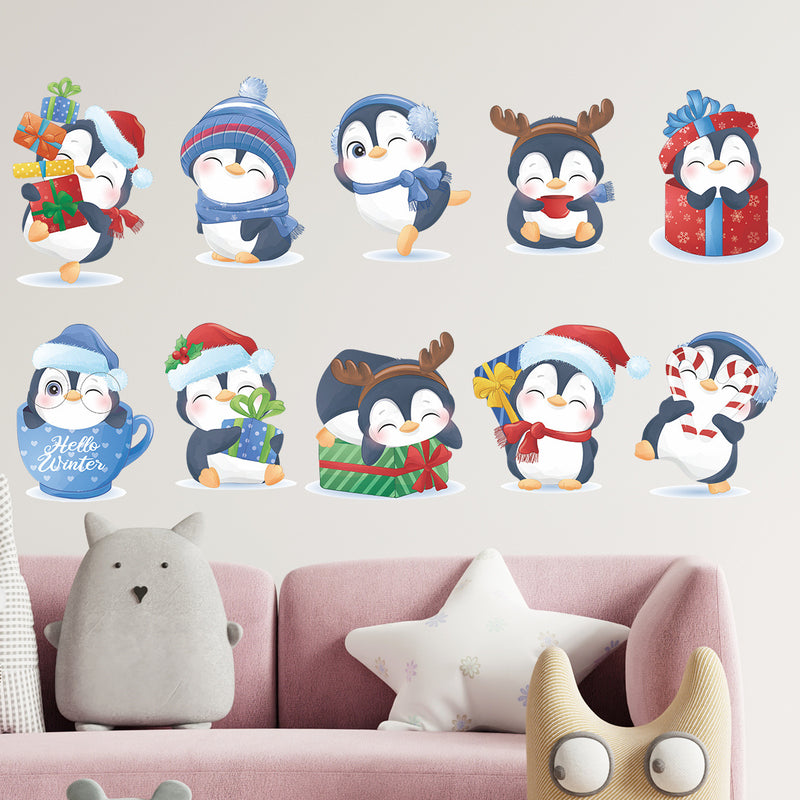 Christmas Stickers -  Merry Christmas Wall Decals Stickers Removable, Small Penguins Vinyl DIY Wall Art Decal, Christmas Window Clings Decals Sticker for Wall Kid Living Room Bedroom Decorations