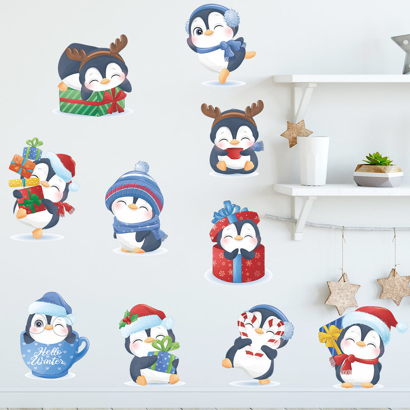 Christmas Stickers -  Merry Christmas Wall Decals Stickers Removable, Small Penguins Vinyl DIY Wall Art Decal, Christmas Window Clings Decals Sticker for Wall Kid Living Room Bedroom Decorations