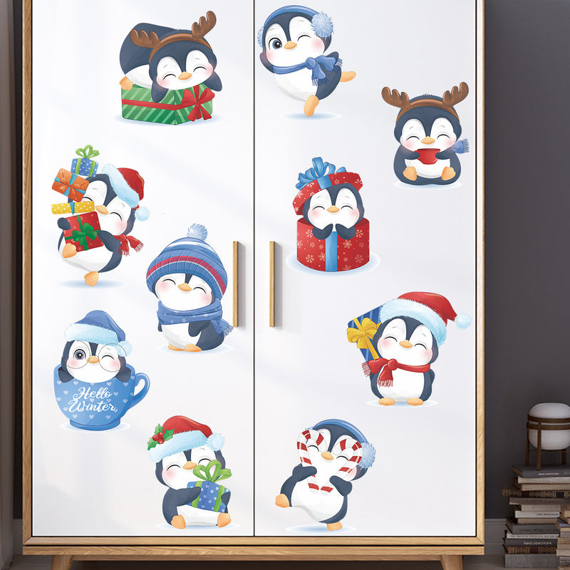 Christmas Stickers -  Merry Christmas Wall Decals Stickers Removable, Small Penguins Vinyl DIY Wall Art Decal, Christmas Window Clings Decals Sticker for Wall Kid Living Room Bedroom Decorations