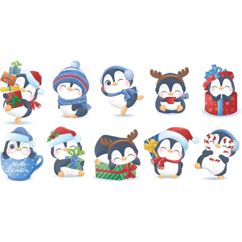 Christmas Stickers -  Merry Christmas Wall Decals Stickers Removable, Small Penguins Vinyl DIY Wall Art Decal, Christmas Window Clings Decals Sticker for Wall Kid Living Room Bedroom Decorations