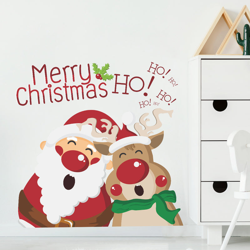 Christmas Stickers -  Merry Christmas Wall Decals Stickers Removable, Santa Claus and Deer Vinyl DIY Wall Art Decal, Christmas Window Clings Decals Sticker for Wall Kid Living Room Bedroom Decorations