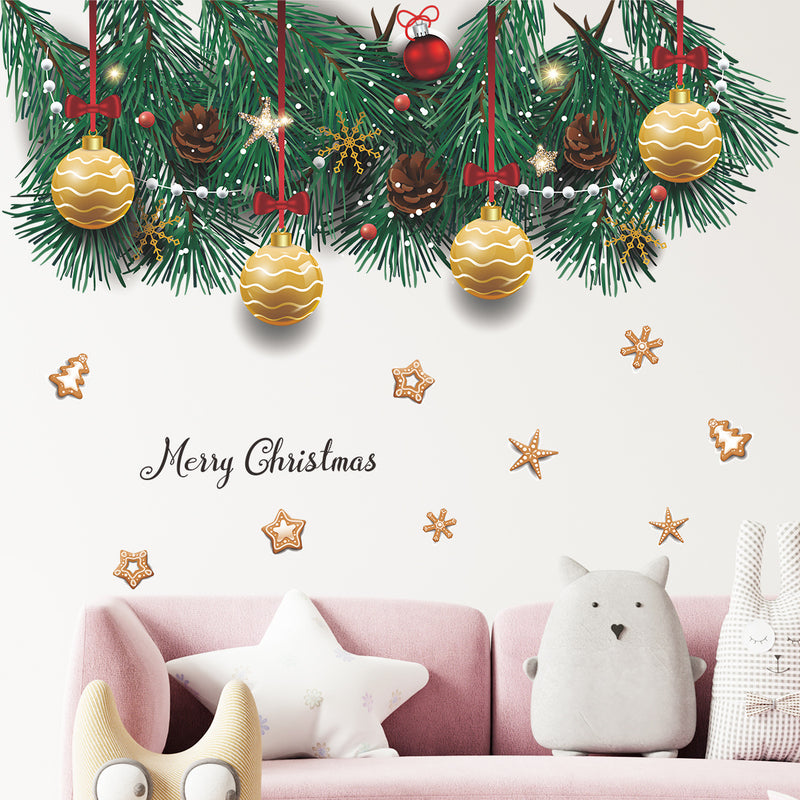 Christmas Stickers -  Merry Christmas Wall Decals Stickers Removable, Pine Cypress Branches Vinyl DIY Wall Art Decal, Christmas Window Clings Decals Sticker for Wall Kid Living Room Bedroom Decorations