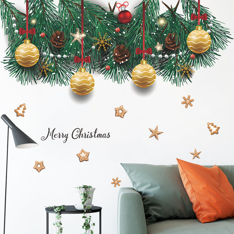 Christmas Stickers -  Merry Christmas Wall Decals Stickers Removable, Pine Cypress Branches Vinyl DIY Wall Art Decal, Christmas Window Clings Decals Sticker for Wall Kid Living Room Bedroom Decorations