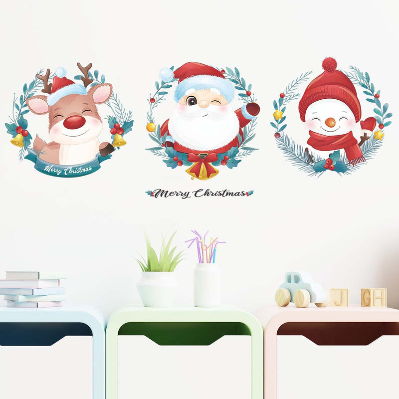 Christmas Stickers -  Merry Christmas Wall Decals Stickers Removable,  Deer and Santa Claus and Snowman Vinyl DIY Wall Art Decal, Christmas Window Clings Decals Sticker for Wall Kid Living Room Bedroom Decorations