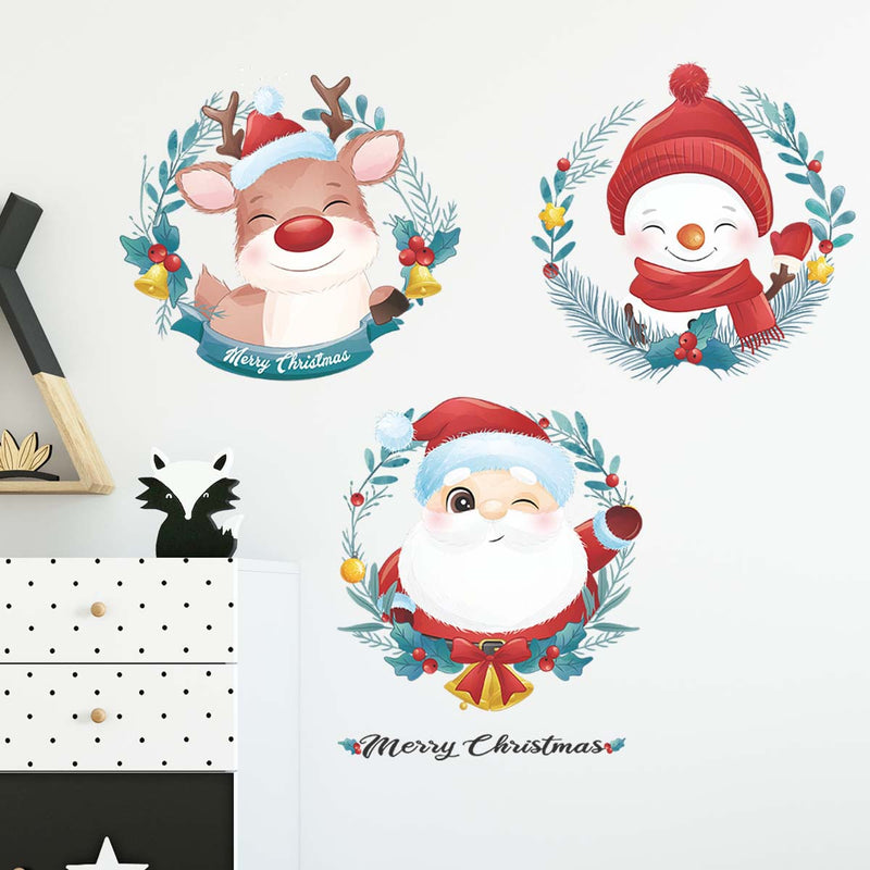 Christmas Stickers -  Merry Christmas Wall Decals Stickers Removable,  Deer and Santa Claus and Snowman Vinyl DIY Wall Art Decal, Christmas Window Clings Decals Sticker for Wall Kid Living Room Bedroom Decorations