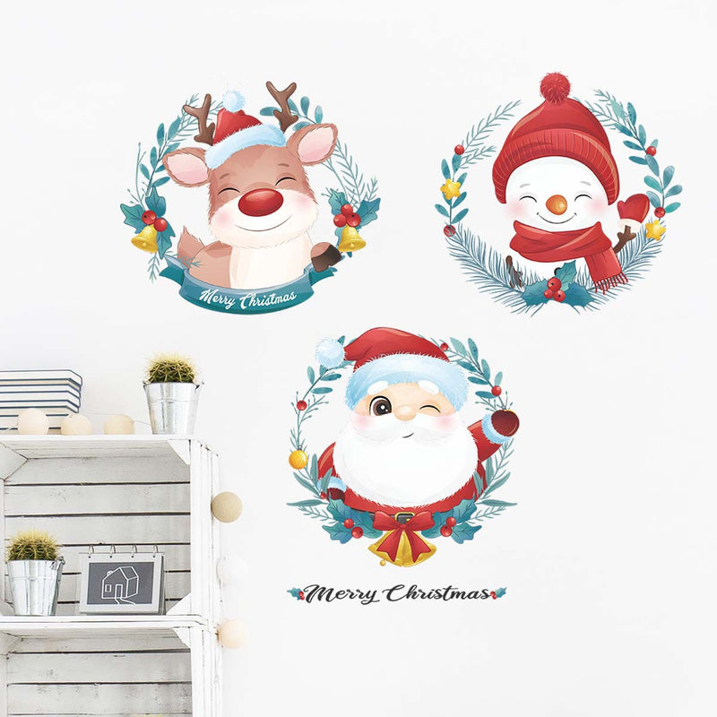 Christmas Stickers -  Merry Christmas Wall Decals Stickers Removable,  Deer and Santa Claus and Snowman Vinyl DIY Wall Art Decal, Christmas Window Clings Decals Sticker for Wall Kid Living Room Bedroom Decorations