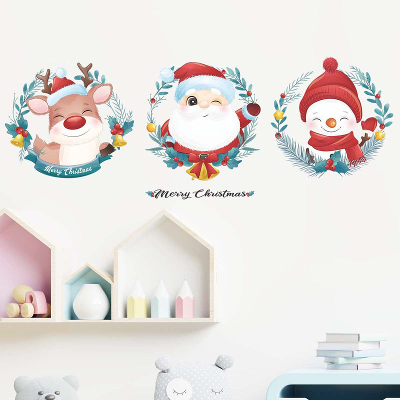 Christmas Stickers -  Merry Christmas Wall Decals Stickers Removable,  Deer and Santa Claus and Snowman Vinyl DIY Wall Art Decal, Christmas Window Clings Decals Sticker for Wall Kid Living Room Bedroom Decorations