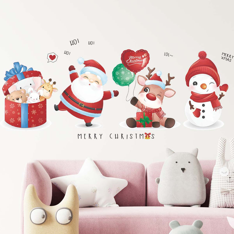 Christmas Stickers -  Merry Christmas Wall Decals Stickers Removable,  GIift Box and Santa Claus and Deer and Snowman Vinyl DIY Wall Art Decal, Christmas Window Clings Decals Sticker for Wall Kid Living Room Bedroom Decorations