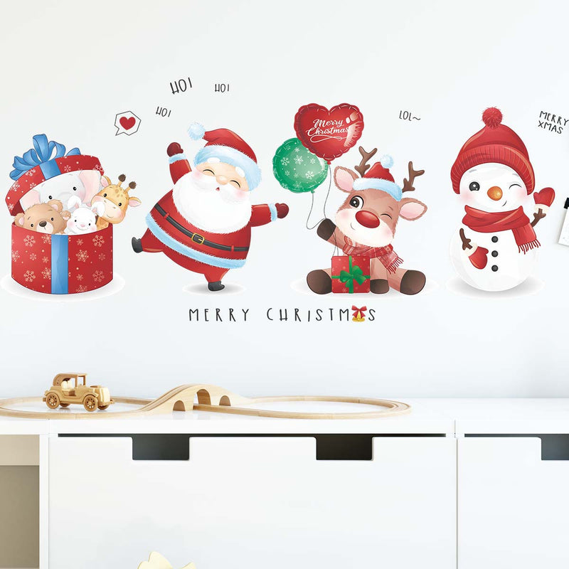 Christmas Stickers -  Merry Christmas Wall Decals Stickers Removable,  GIift Box and Santa Claus and Deer and Snowman Vinyl DIY Wall Art Decal, Christmas Window Clings Decals Sticker for Wall Kid Living Room Bedroom Decorations