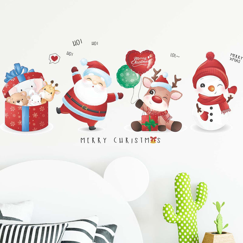 Christmas Stickers -  Merry Christmas Wall Decals Stickers Removable,  GIift Box and Santa Claus and Deer and Snowman Vinyl DIY Wall Art Decal, Christmas Window Clings Decals Sticker for Wall Kid Living Room Bedroom Decorations