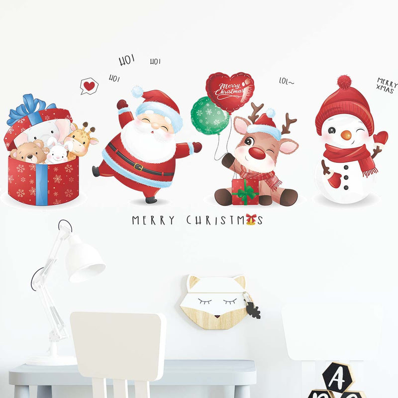 Christmas Stickers -  Merry Christmas Wall Decals Stickers Removable,  GIift Box and Santa Claus and Deer and Snowman Vinyl DIY Wall Art Decal, Christmas Window Clings Decals Sticker for Wall Kid Living Room Bedroom Decorations