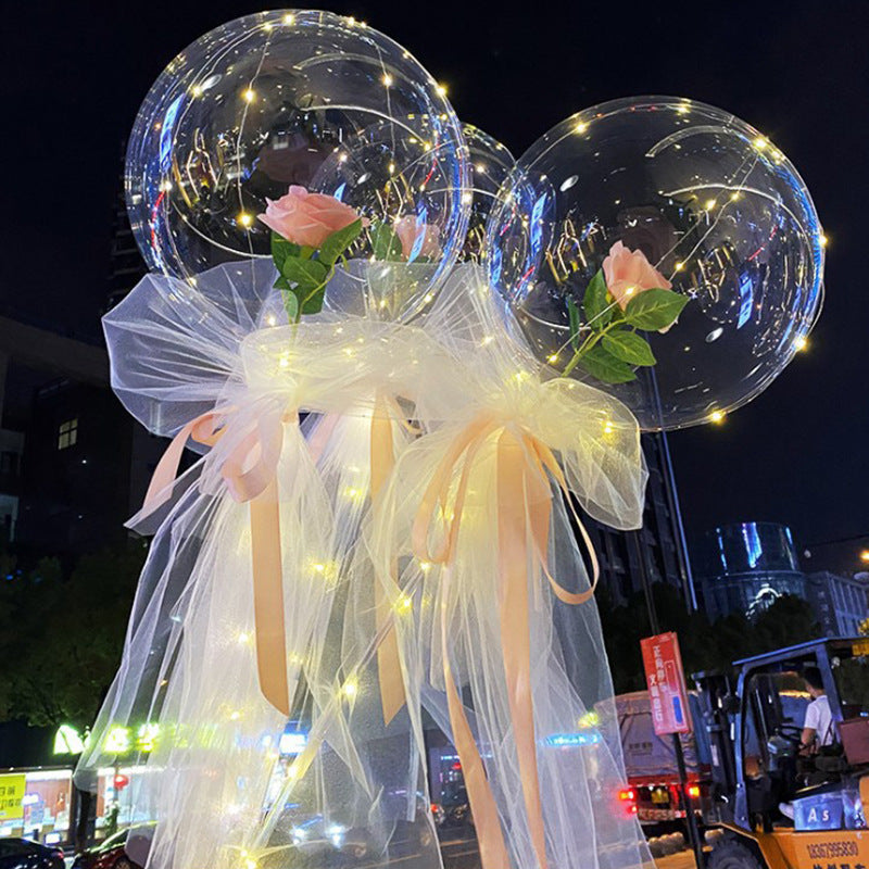 Transparent Balloon Rose Bouquet Led Luminous Bobo Ball, LED Luminous Balloon Rose Bouquet for Women Girlfriend Wife Anniversary Festival 1 PC