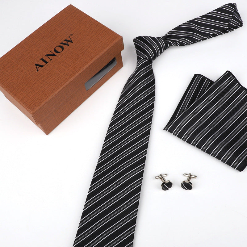 Four-piece Tie Set - New Style - Business Suit Tie for Men - Polyester Silk - Includes Casual Tie , Scarf , Cufflinks , Tie Clip