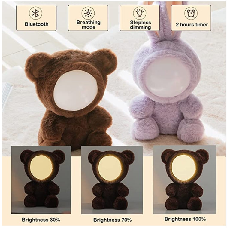 Stuffed Animal Night Light - Cute Bunny Soft Plush Toy Night Lights - with Timer Rechargeable Dimmable Animal LED Lamp - with Bluetooth Speaker Gifts for Kids Baby Teenage Girls Boys Women