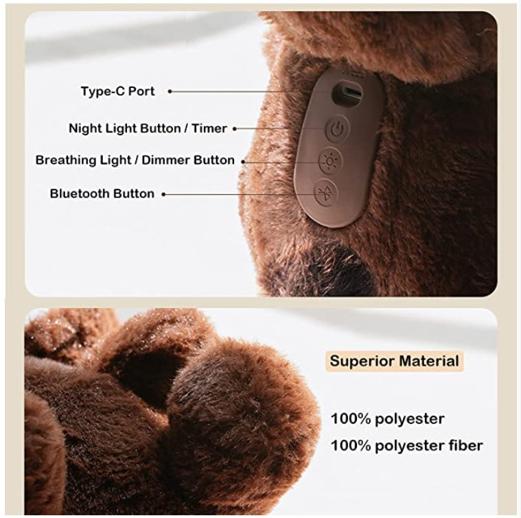 Stuffed Animal Night Light - Cute Bunny Soft Plush Toy Night Lights - with Timer Rechargeable Dimmable Animal LED Lamp - with Bluetooth Speaker Gifts for Kids Baby Teenage Girls Boys Women