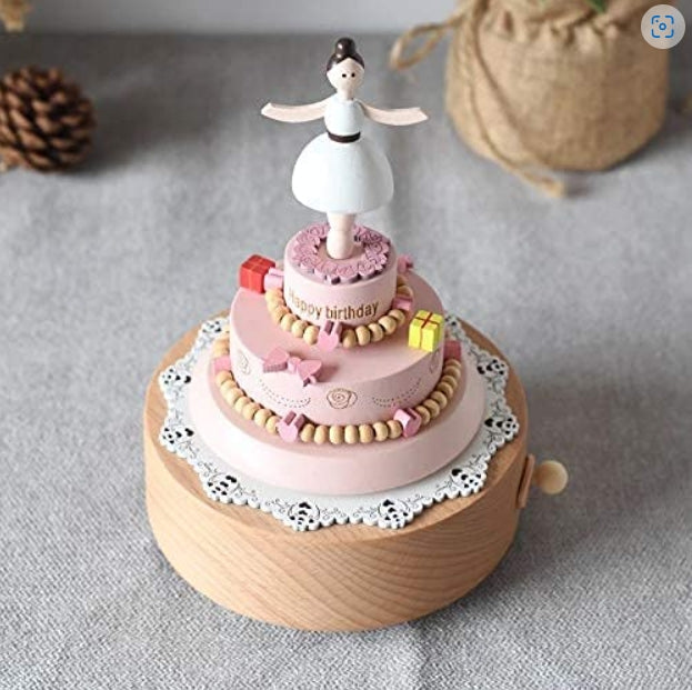 Wooden Music Box - For Birthday Happy Birthday Music - With Quality Wood And Rotating Cake