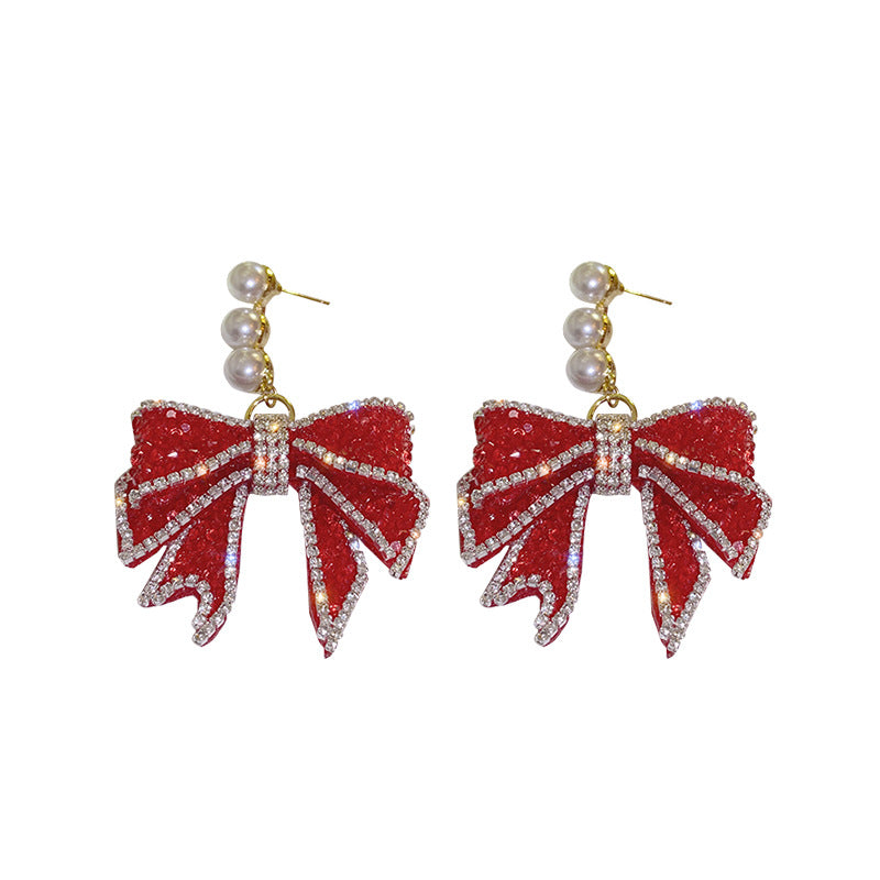 Earrings Red Bow Tie 925 Silver Needles for Women Girls Jewelry