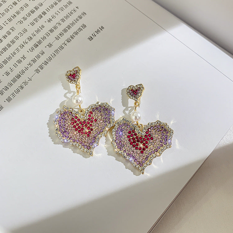 Earrings Rhinestone Heart 925 Silver Needles for Women Girls Jewelry