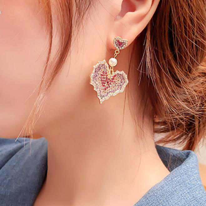 Earrings Rhinestone Heart 925 Silver Needles for Women Girls Jewelry