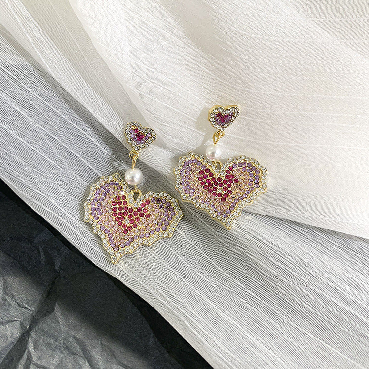 Earrings Rhinestone Heart 925 Silver Needles for Women Girls Jewelry