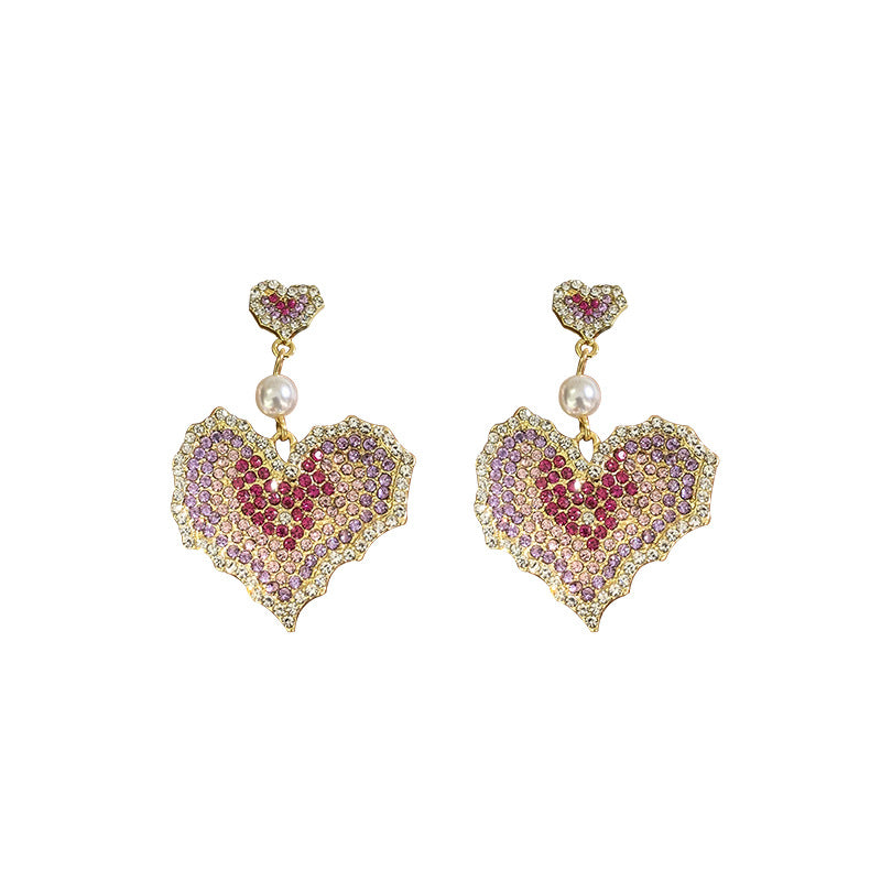 Earrings Rhinestone Heart 925 Silver Needles for Women Girls Jewelry