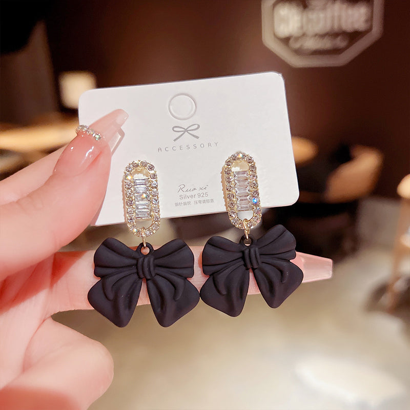 Earrings Rhinestone and Bows 925 Silver Needles for Women Girls Jewelry