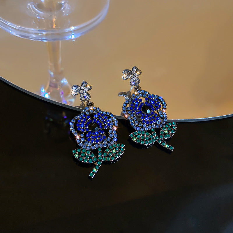 Earrings Rhinestone Flower 925 Silver Needles for Women Girls Jewelry