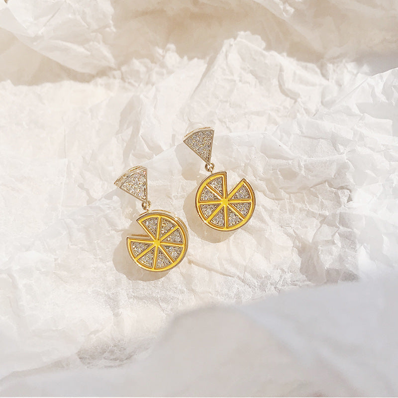 Earrings Lemon 925 Silver Needles for Women Girls Jewelry