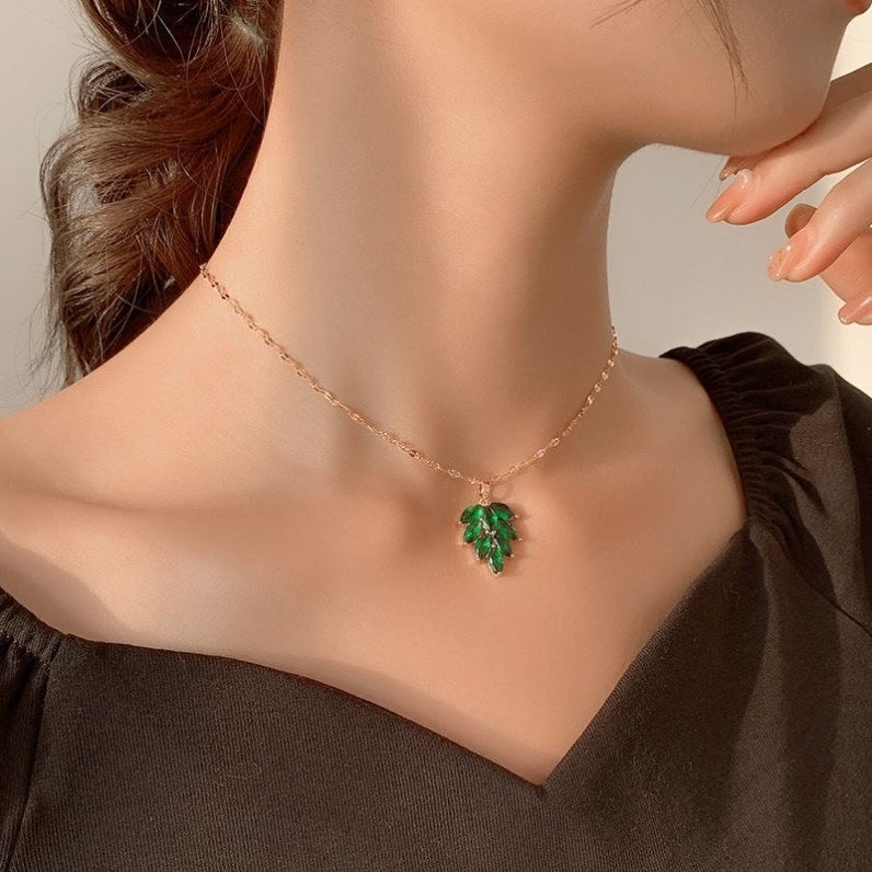 Necklace Green Leaf for Women Girls Jewelry