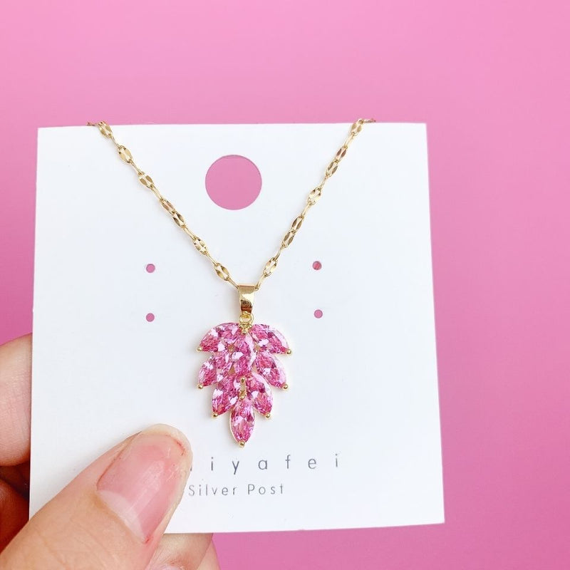 Necklace Pink Leaf for Women Girls Jewelry