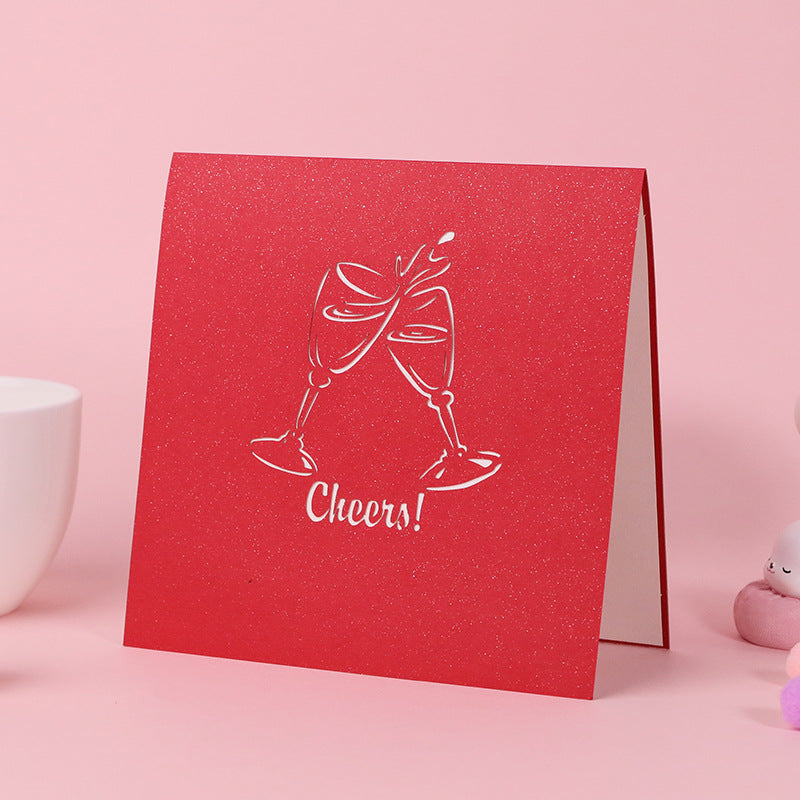 3D Pop Up Card Red Wine Glasses for Friends and Lovers