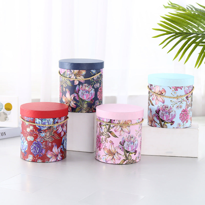 Gift Box - Cylindrical Floral Motif Box One Piece for Wrapping Gifts