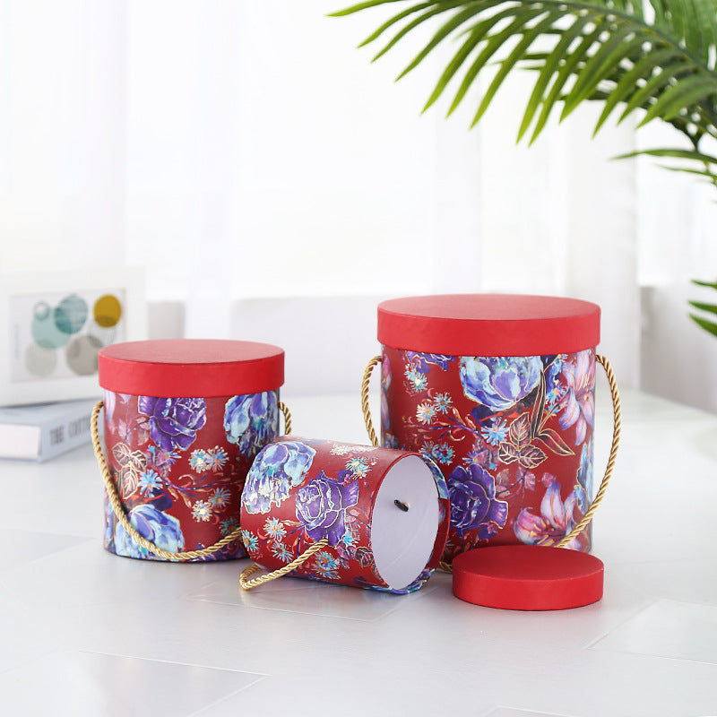 Gift Box - Cylindrical Floral Motif Box One Piece for Wrapping Gifts