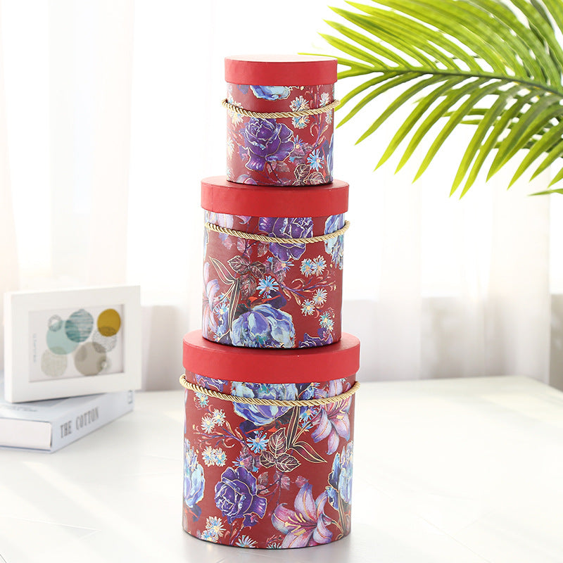 Gift Box - Cylindrical Floral Motif Box One Piece for Wrapping Gifts