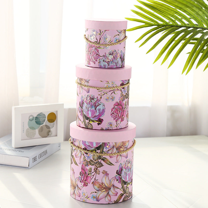 Gift Box - Cylindrical Floral Motif Box One Piece for Wrapping Gifts