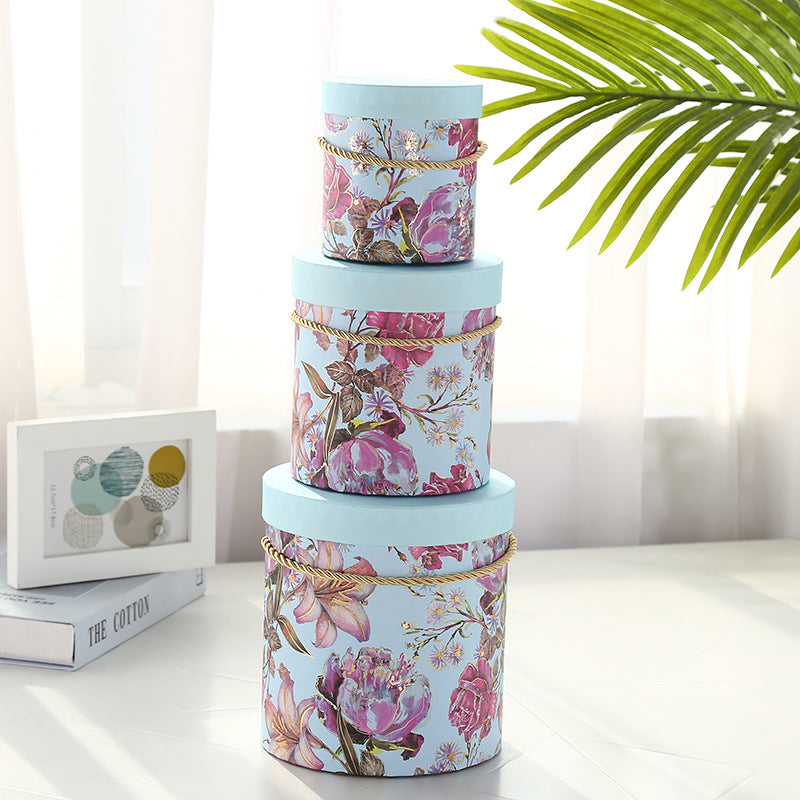 Gift Box - Cylindrical Floral Motif Box One Piece for Wrapping Gifts