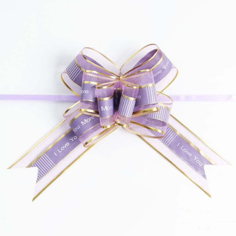 Pull Bow for Gift Wrapping - I Love You Chiffon Gold Thread Style 5 cm * 75 cm