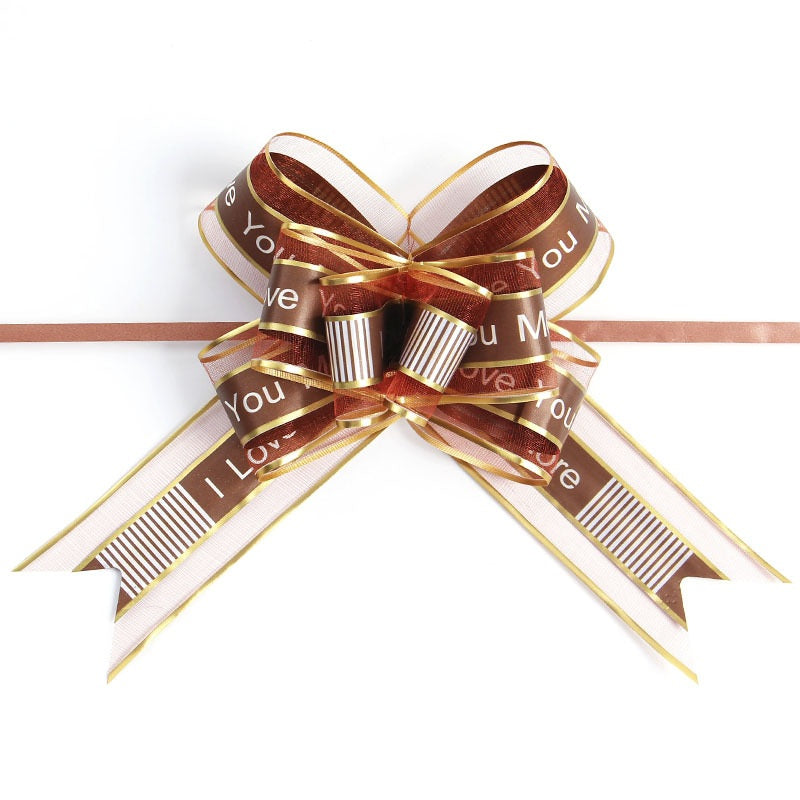 Pull Bow for Gift Wrapping - I Love You Chiffon Gold Thread Style 5 cm * 75 cm