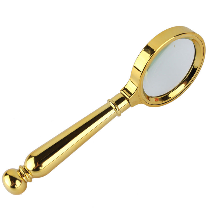 Handheld 10x Gold-Plated Magnifying Glass With Antique Round Handle