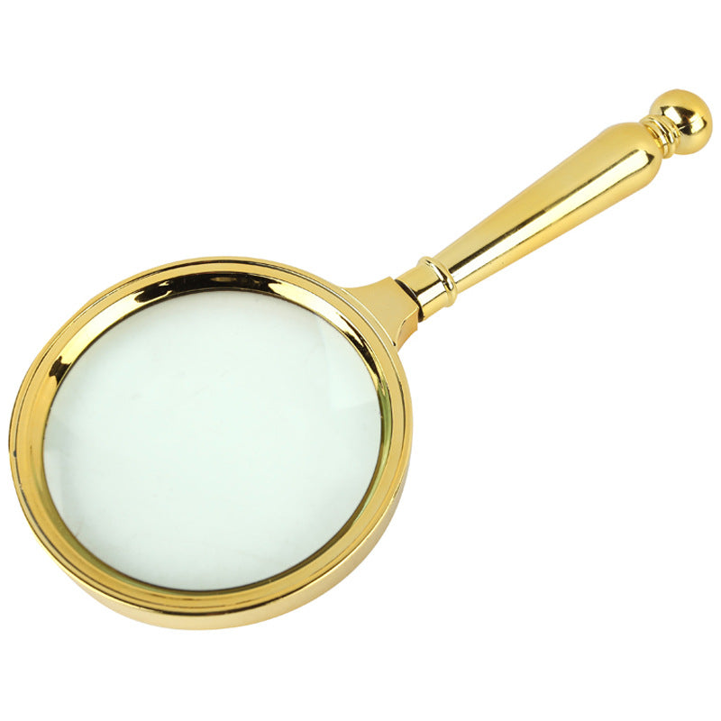 Handheld 10x Gold-Plated Magnifying Glass With Antique Round Handle