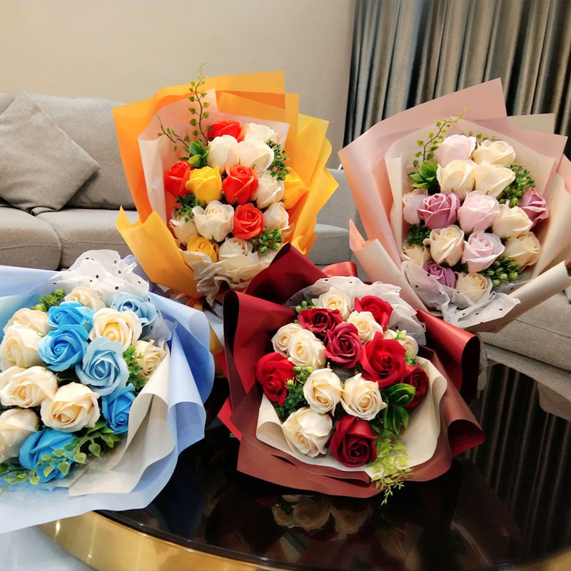 Artificial Flower - Soap Flower Bouquet Gift Bag with Led Light and Transparent Window Gift Bag for Parents and Lovers and Friends - Can Customized