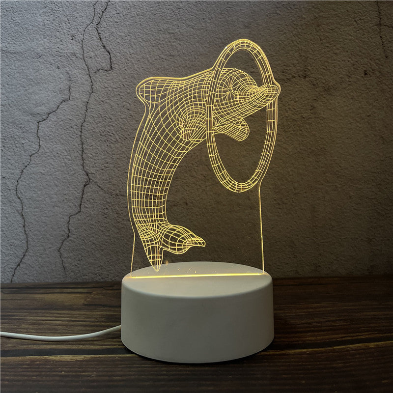 Dolphin - 3D Night Light -  LED Lamp - Bedside Desk Table Lamp - Lights with Acrylic Flat & USB Charger - As Home Decor