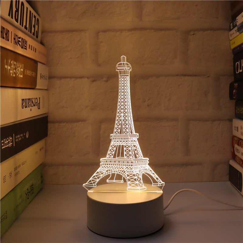 Tower - 3D Night Light -  LED Lamp - Bedside Desk Table Lamp - Lights with Acrylic Flat & USB Charger - As Home Decor