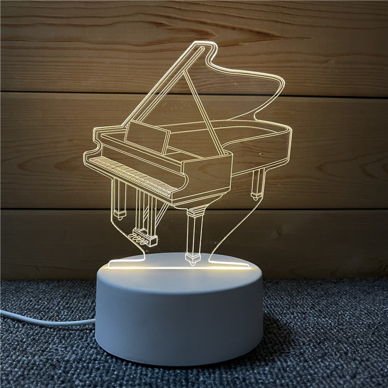 Piano - 3D Night Light -  LED Lamp - Bedside Desk Table Lamp - Lights with Acrylic Flat & USB Charger - As Home Decor - 3 Colors