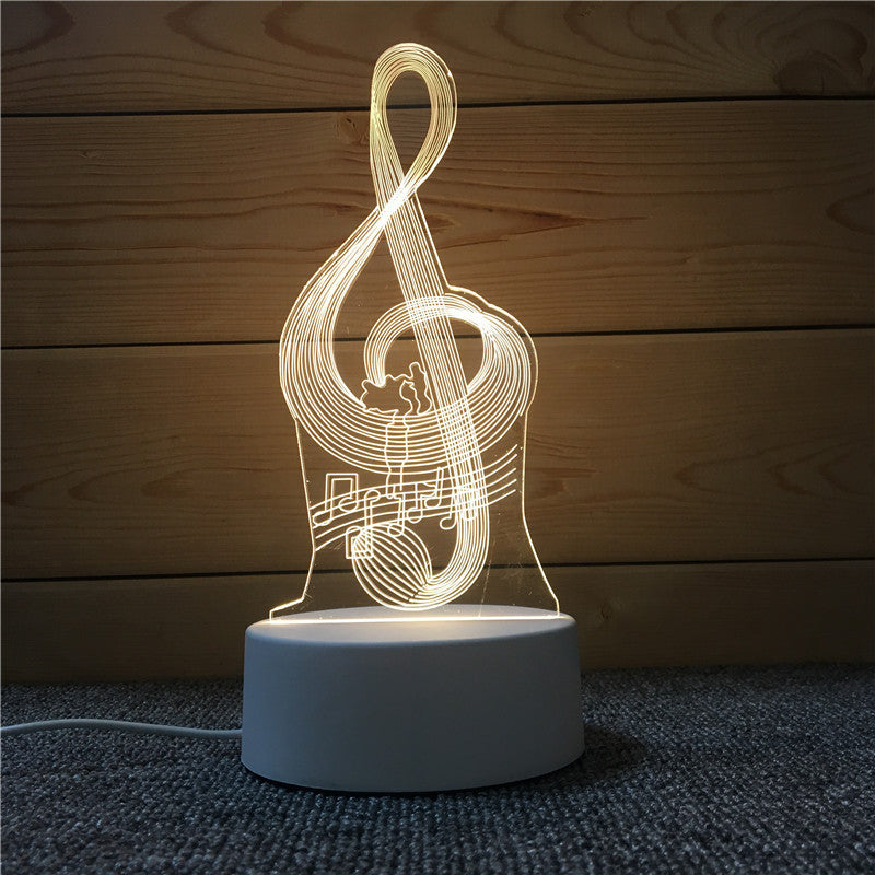 Musical Notes - 3D Night Light -  LED Lamp - Bedside Desk Table Lamp - Lights with Acrylic Flat & USB Charger - As Home Decor - 3 Colors